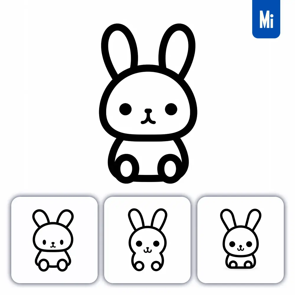 Midjourney Prompt Rabbit Cute Thick Line Cartoon Drawing Vector Logo