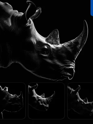 Midjourney Prompt Rhinoceros Black White Light Face Head Mysterious Silhouette Photography