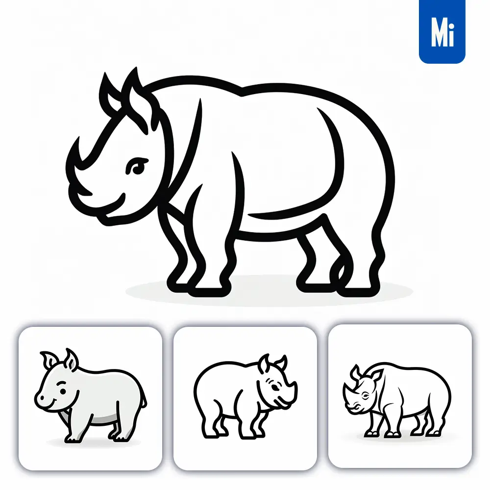 Midjourney Prompt Rhinoceros Stick Figure Abstract Hand Drawn Doodle Thick Line Vector Logo Icon