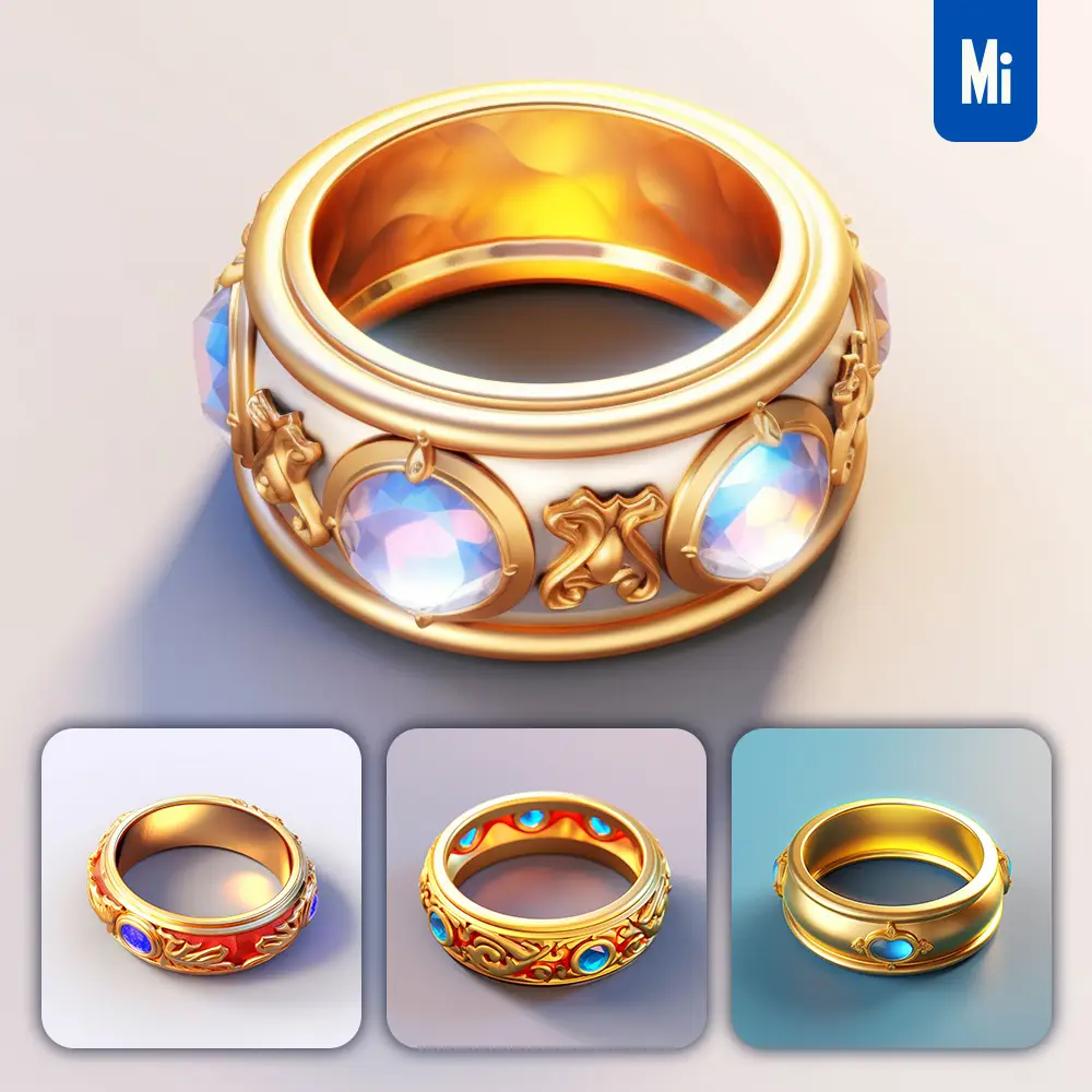 Midjourney Prompt Ring Finger Icon 3d Material Game Ui Golden Art Gold