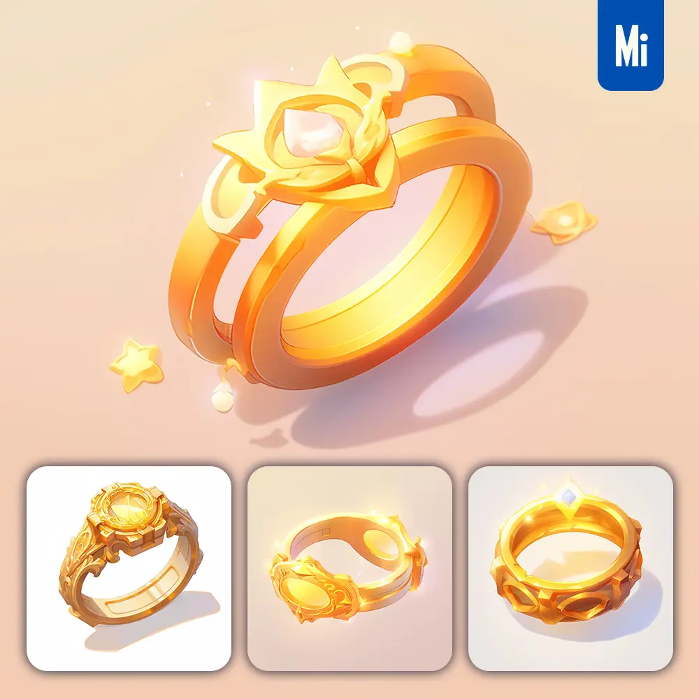 midjourney prompt ring icon 3D game golden gold UI