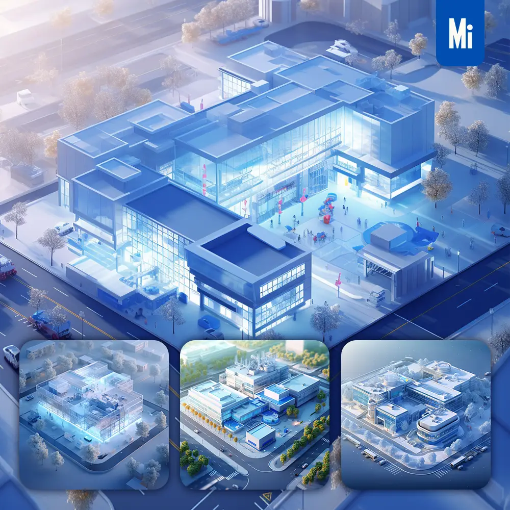 Midjourney Prompt School Blue Scene 3d Model