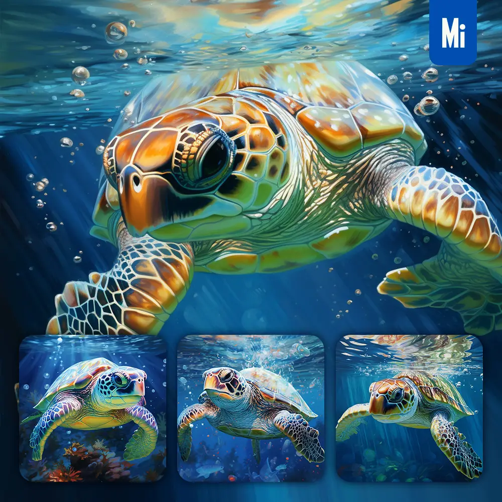 Midjourney Prompt Sea Turtle Swim Sea Swimming Water Underwater Oil Painting