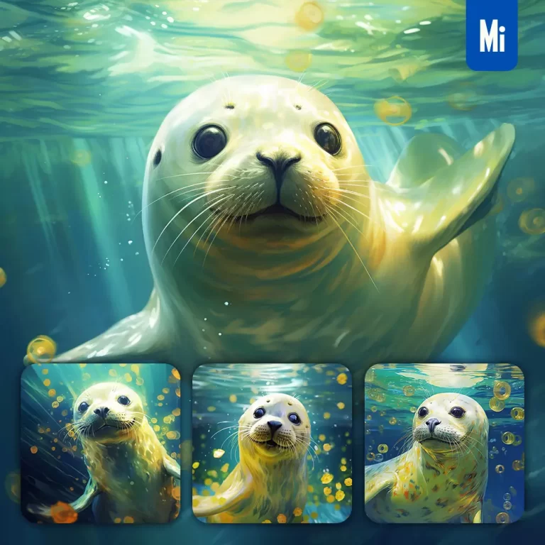 midjourney prompt seal swim sea swimming water underwater oil painting