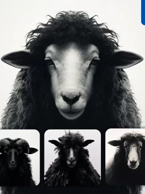 Midjourney Prompt Sheep Black White Photography Face Head Silhouette Front