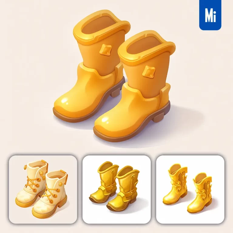 midjourney prompt shoes boots icon 3D game golden gold UI