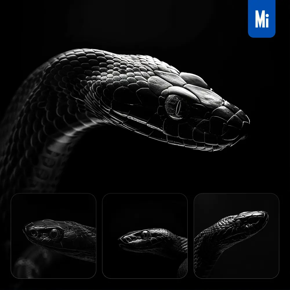 Midjourney Prompt Snake Black White Light Face Head Mysterious Silhouette Photography