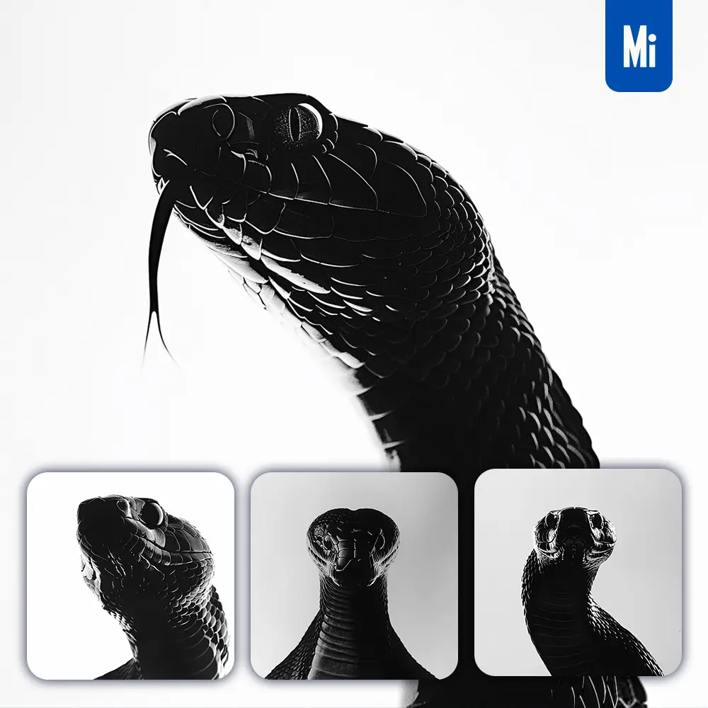 Midjourney Prompt Snake Light Black White Face Head Silhouette Photography