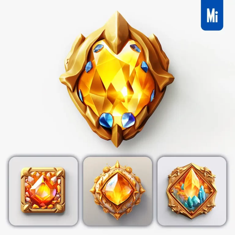midjourney prompt sorcerer stone precious icon 3D material game UI golden art gold