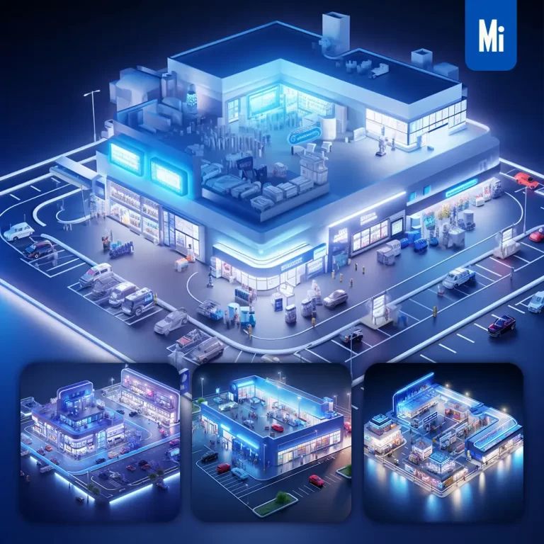 midjourney prompt superstore supermarket scene blue technology 3D model