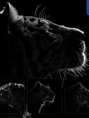 Midjourney Prompt Tiger Black White Light Face Head Mysterious Silhouette Photography