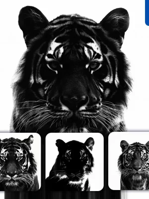 Midjourney Prompt Tiger Light Black White Face Head Silhouette Photography