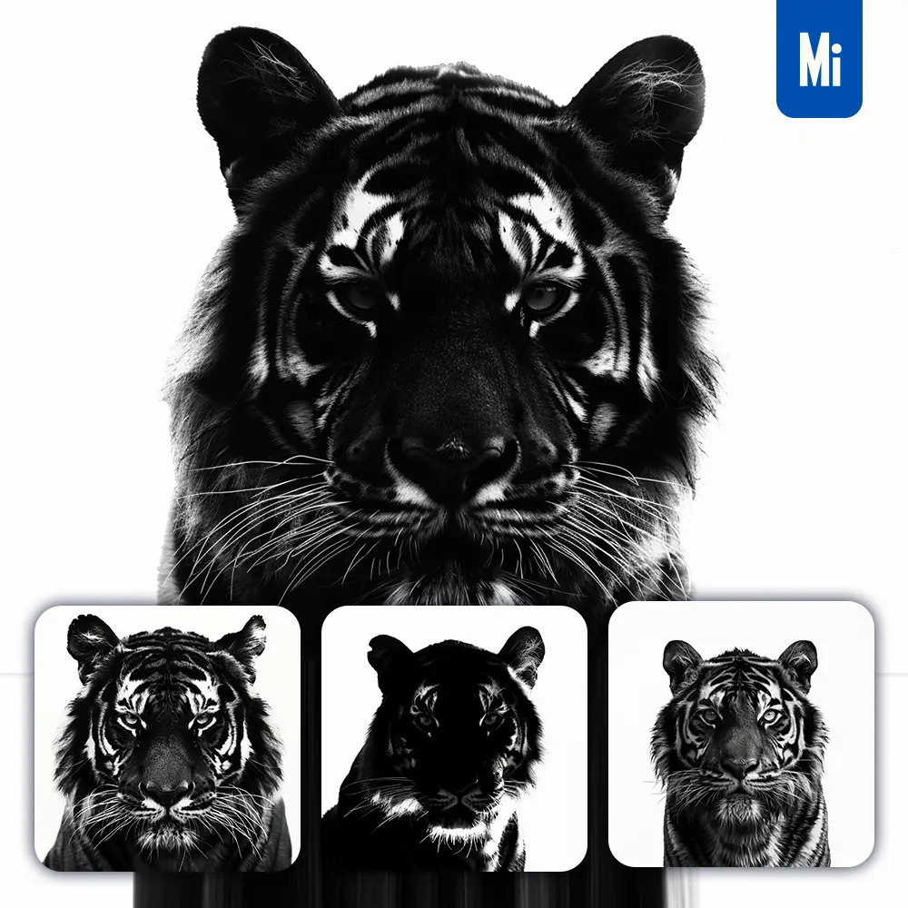 Midjourney Prompt Tiger Light Black White Face Head Silhouette Photography