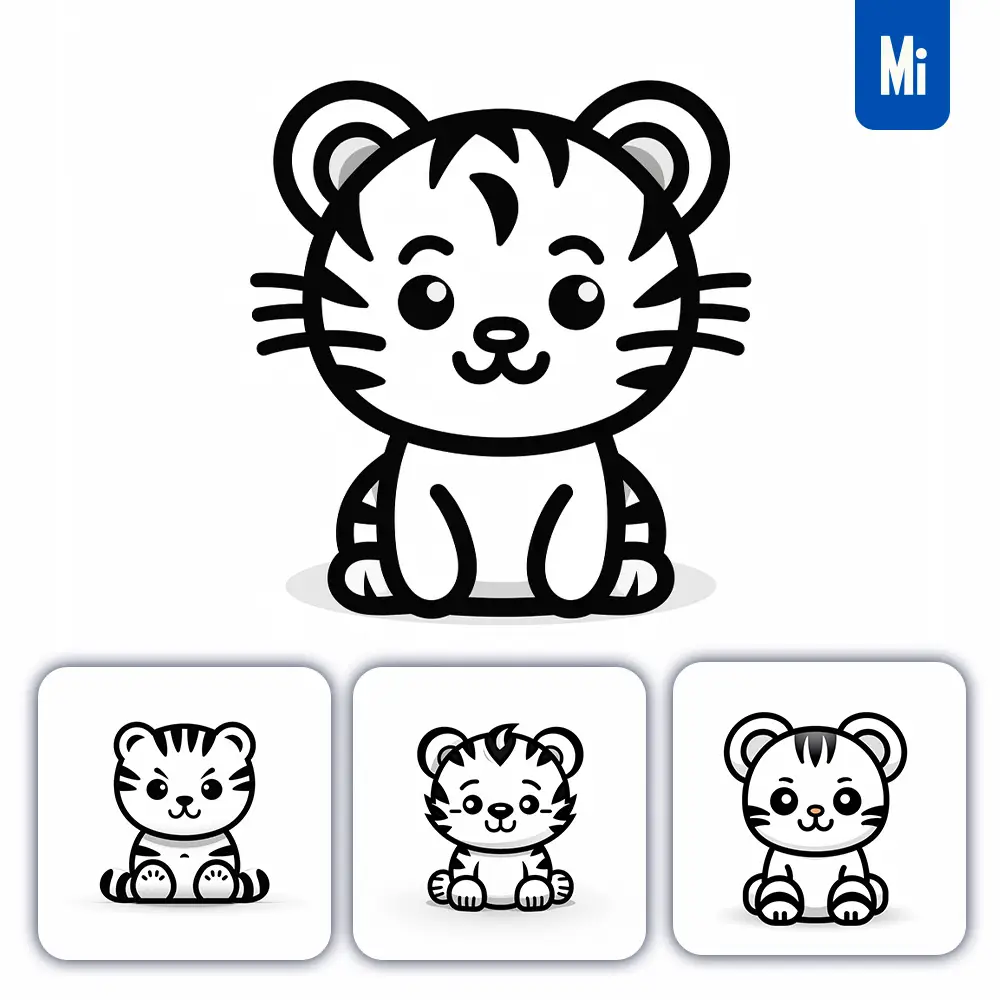 Midjourney Prompt Tiger Thick Line Cartoon Vector Logo Icon