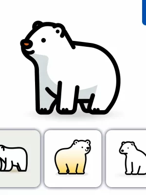 Midjourney Prompt White Polar Bear Side Lateral Icon Thick Line Cartoon Vector Logo