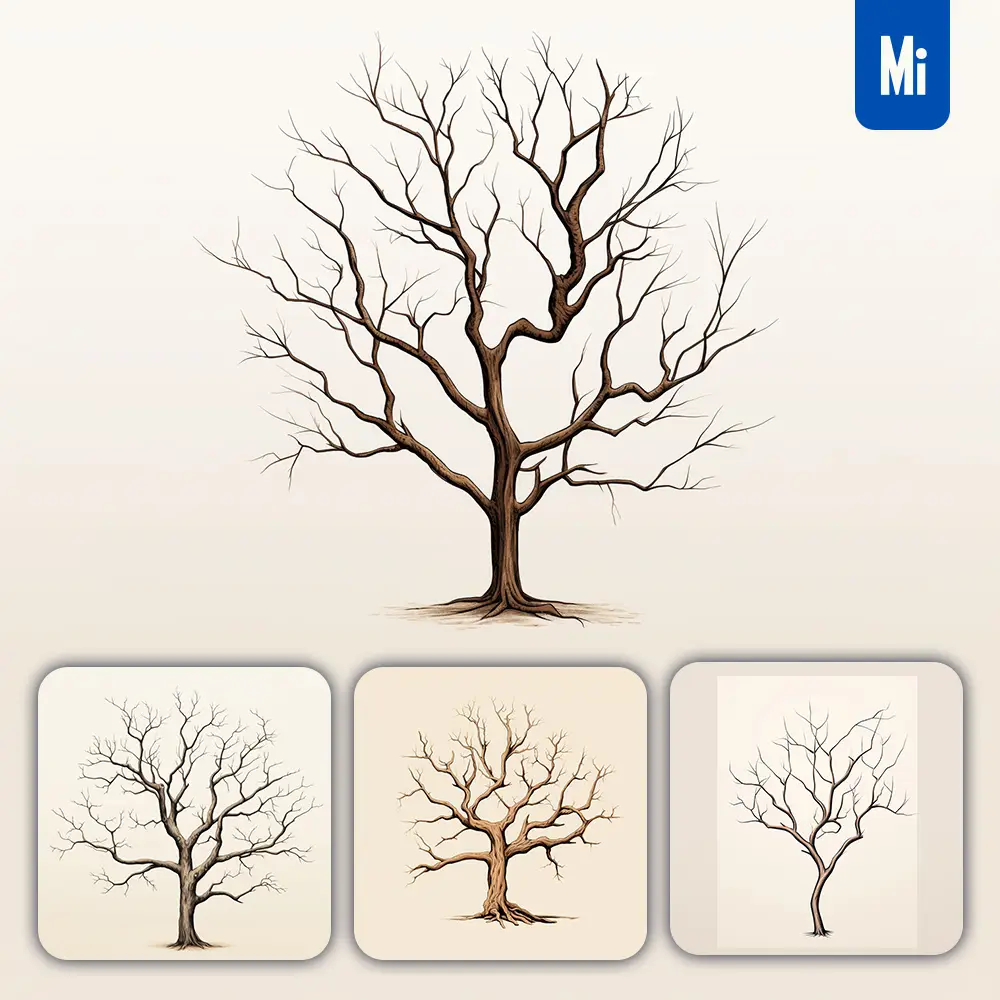 Midjourney Prompt Withered Tree Dry Single Illustration Trunk Bole