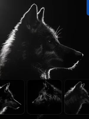Midjourney Prompt Wolf Black White Light Face Head Mysterious Silhouette Photography