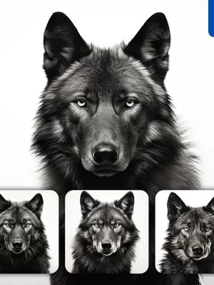 Midjourney Prompt Wolf Black White Photography Face Head Silhouette Front