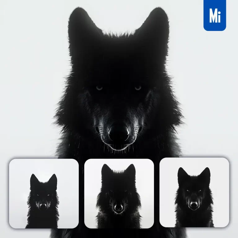 midjourney prompt wolf light black white face head silhouette photography