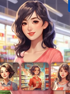 Midjourney Prompt Woman Lady Housewife Supermarket Cartoon Illustration Painting Portrait Face