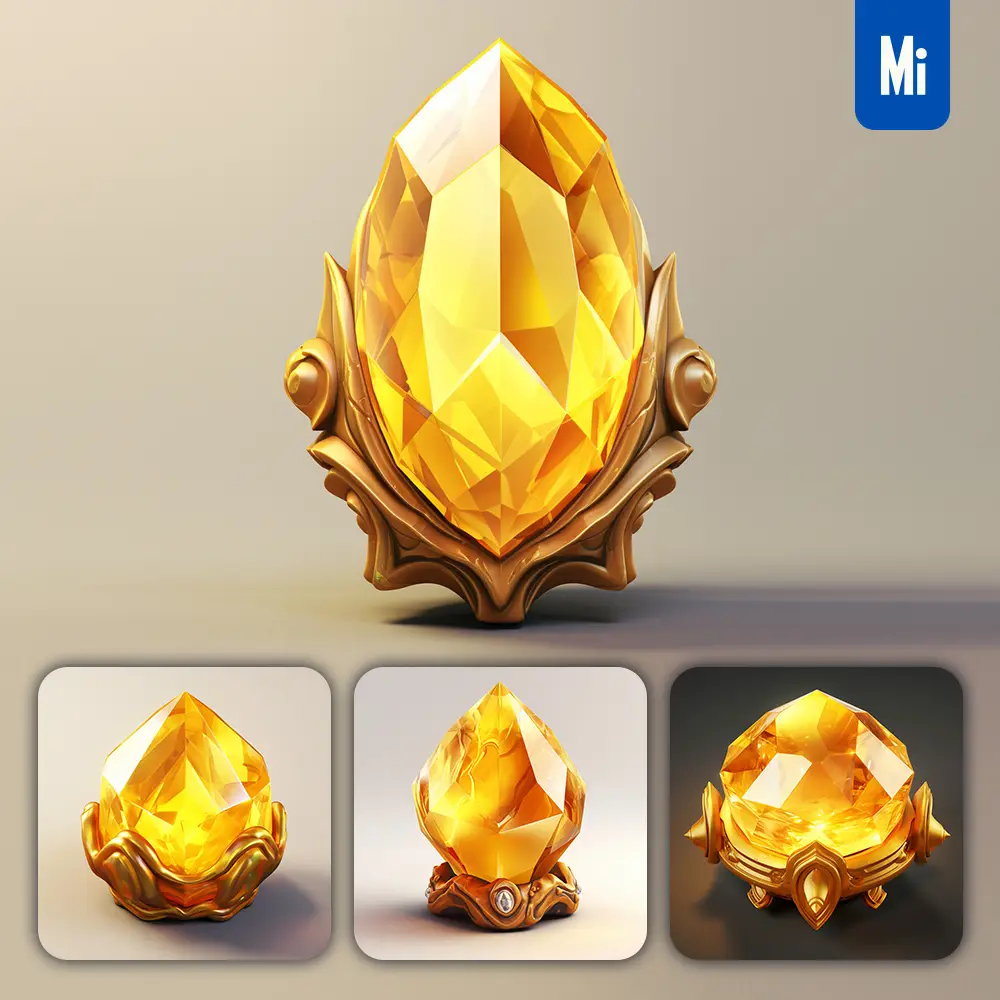 Midjourney Prompt Yellow Gemstone Sorcerer Stone Precious Icon 3d Material Game Ui Golden Art Gold