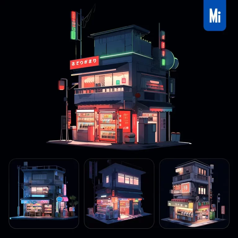 midjourney prompt 7-11 convenience store supermarket facade cute cartoon illustration