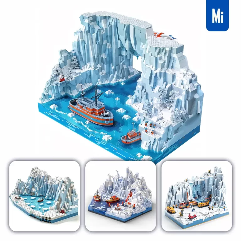 midjourney prompt Antarctic glacier ice assembled 3D lego model scene