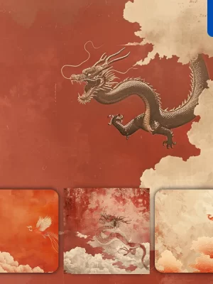 Midjourney Prompt Chinese Dragon Loong Fly Run Sky Cloud Mural Chinese Painting Art Illustration