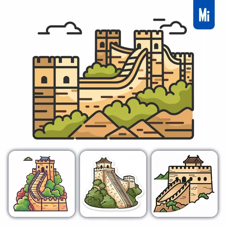 midjourney prompt Great Wall logo vector sticker line cartoon