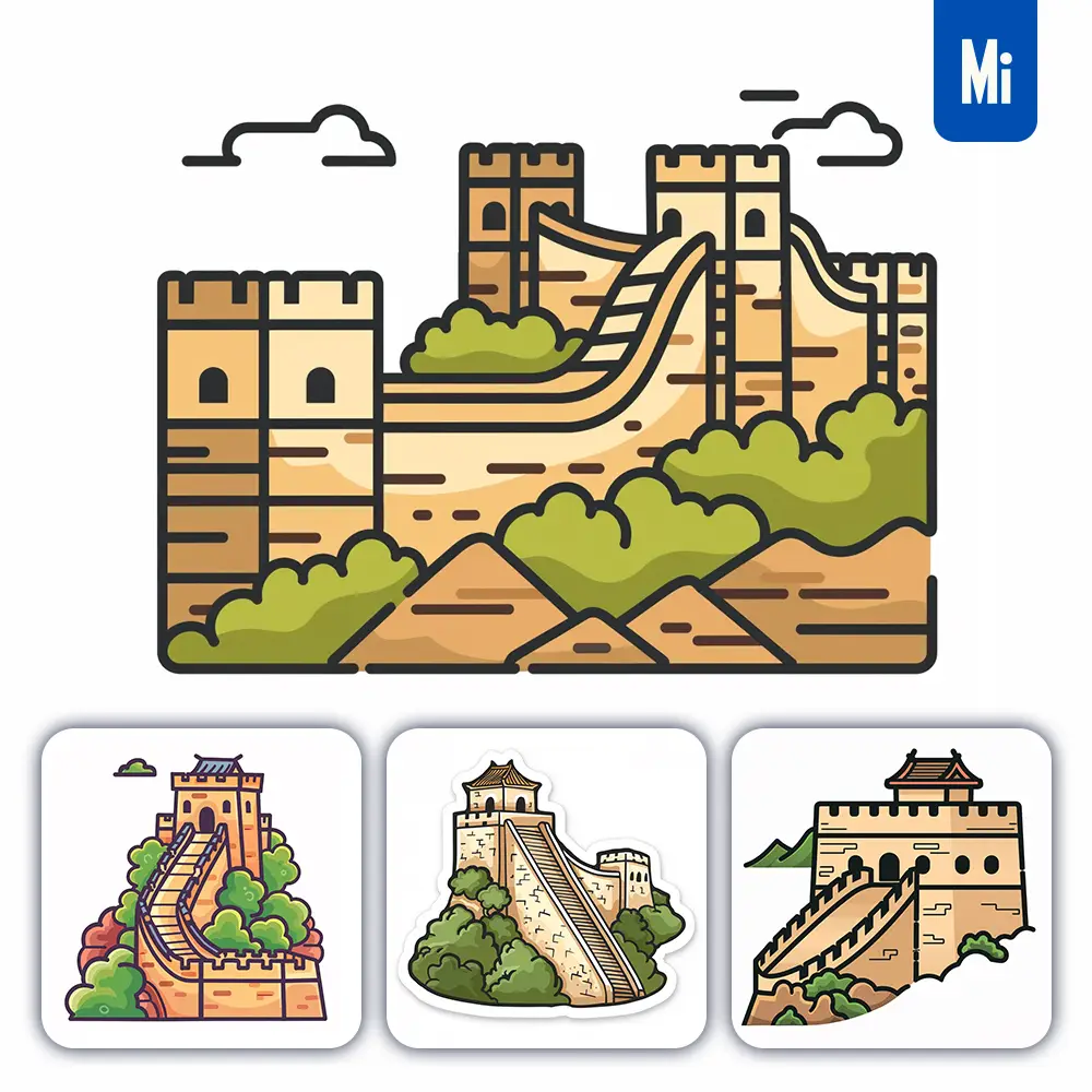 Midjourney Prompt Great Wall Logo Vector Sticker Line Cartoon