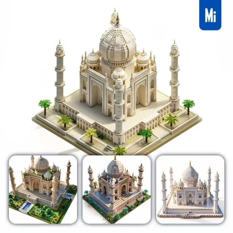 midjourney prompt India Taj Mahal assembled 3D lego model scene
