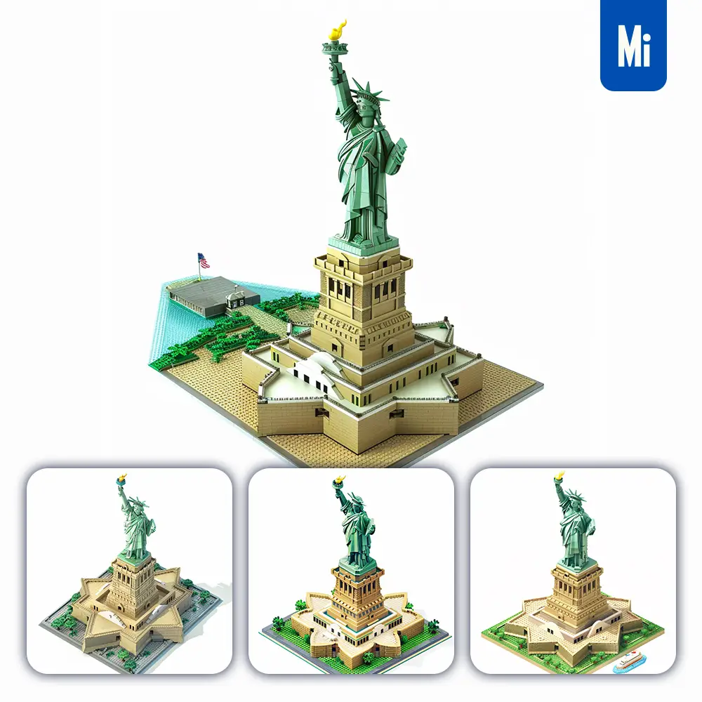 midjourney prompt NY America Statue of Liberty assembled 3D lego model scene