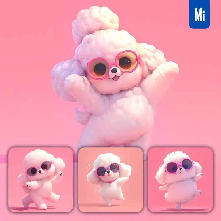 midjourney prompt Poodle dog cute happy 3D character design cartoon
