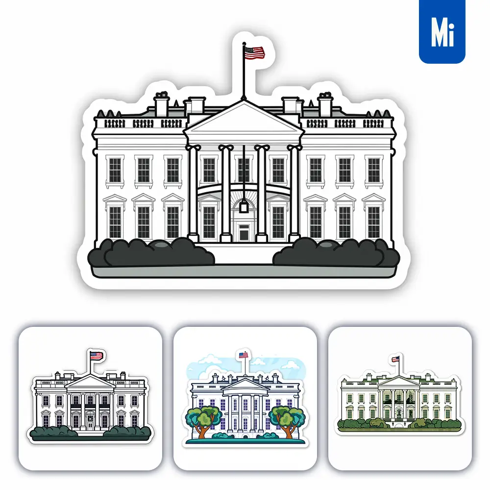 Midjourney Prompt White House Logo Vector Sticker Line Cartoon