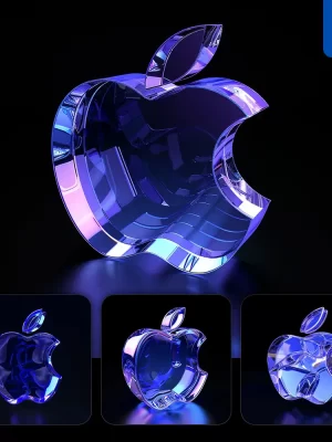 Midjourney Prompt Apple Logo 3d Blue Transparent Structure