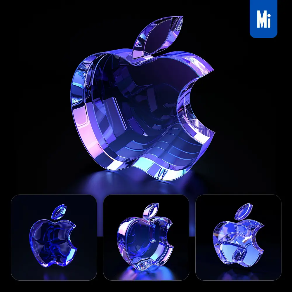 midjourney prompt apple logo 3D blue transparent structure