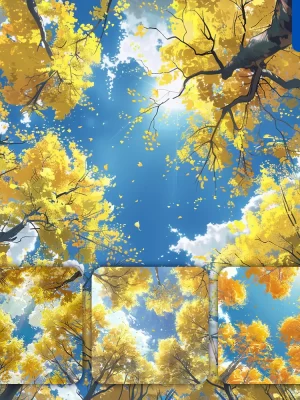 Midjourney Prompt Autumn Tree Sky Sunshine Cloud Animation Illustration