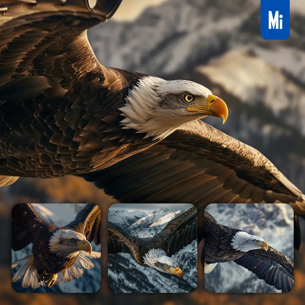 Midjourney Prompt Bald Eagle Fly Flying Hunt Sky Photography