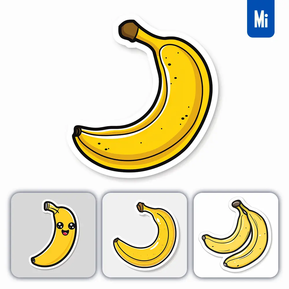 Midjourney Prompt Banana Logo Vector Sticker Cute Line Cartoon