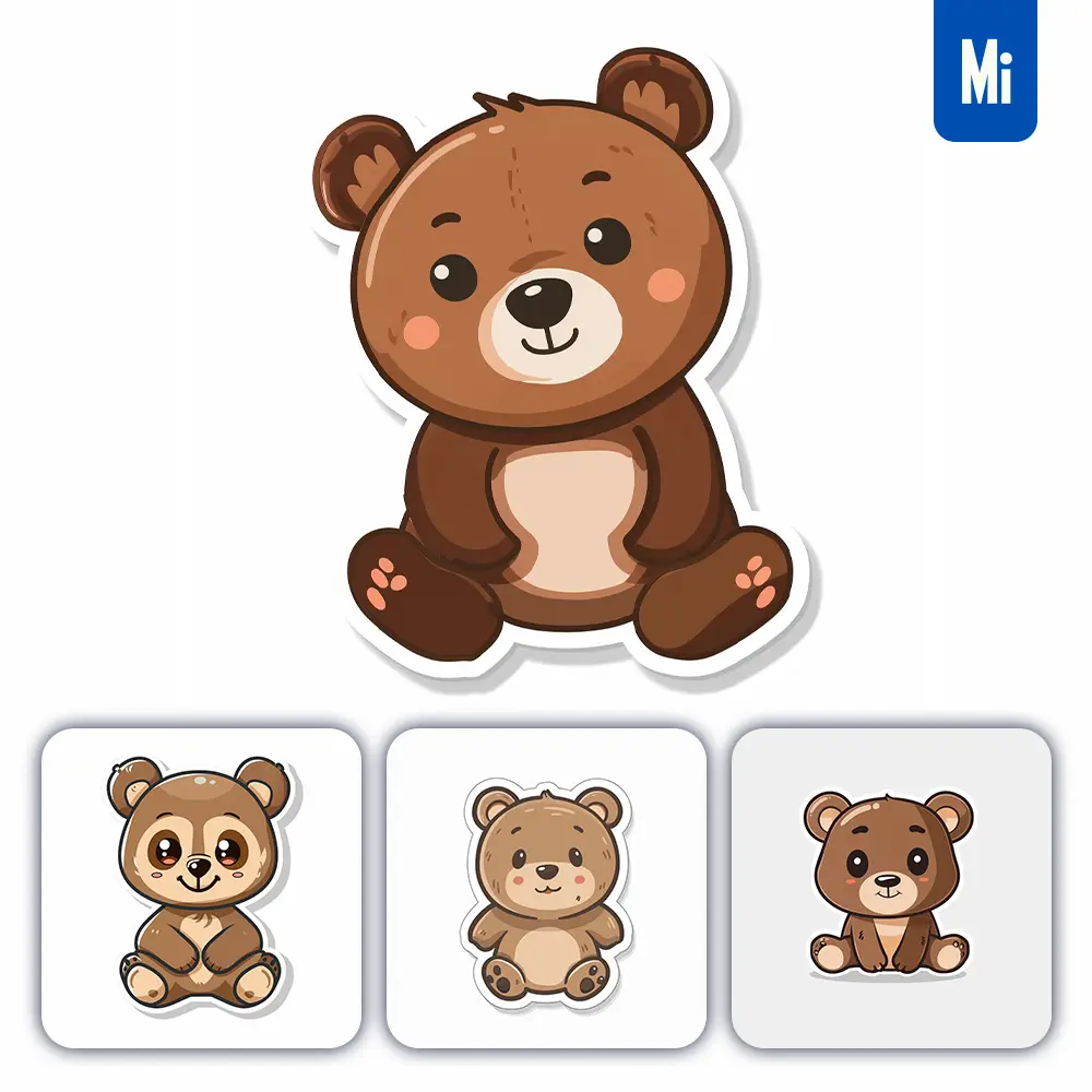 Midjourney Prompt Bear Logo Vector Sticker Cute Line Cartoon