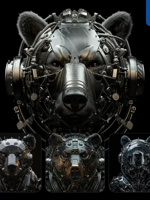 Midjourney Prompt Bear Mechanical Head 3d Mecha Robotic Science Fiction Ai