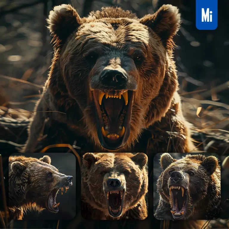 midjourney prompt bear roar teeth angry dangerous photography