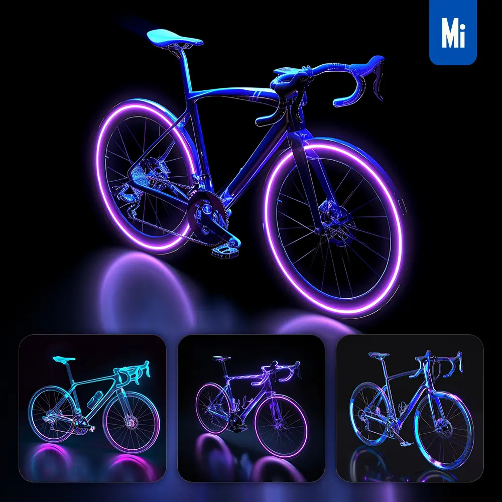 midjourney prompt bike bicycle 3D blue transparent structure
