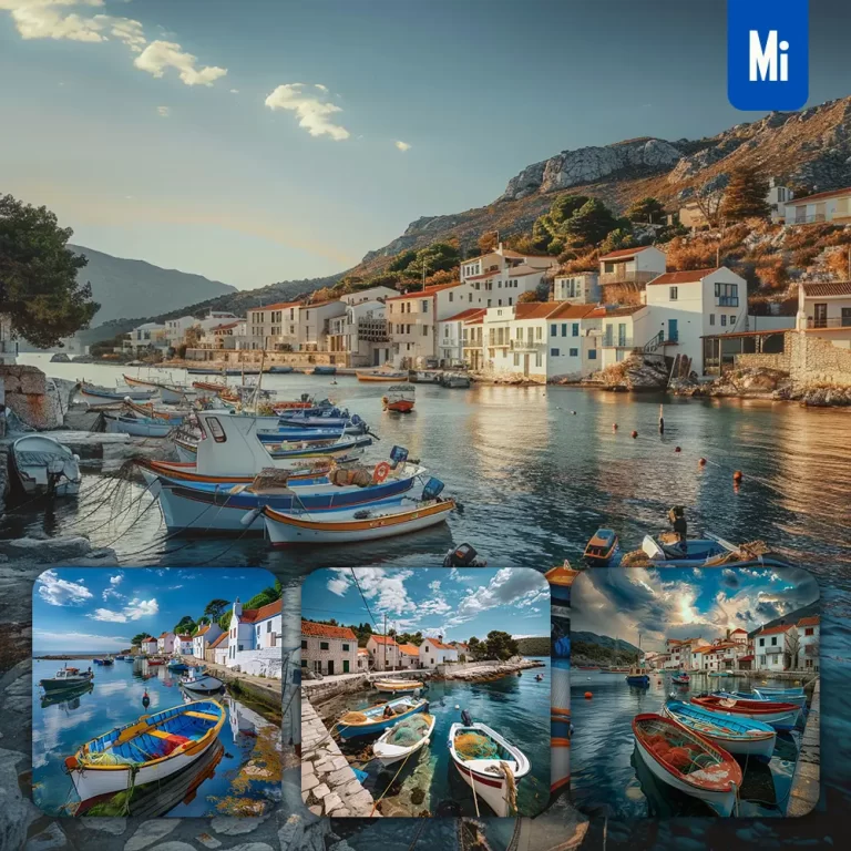 midjourney prompt boat fishing village sea harbor house dock landscape photography