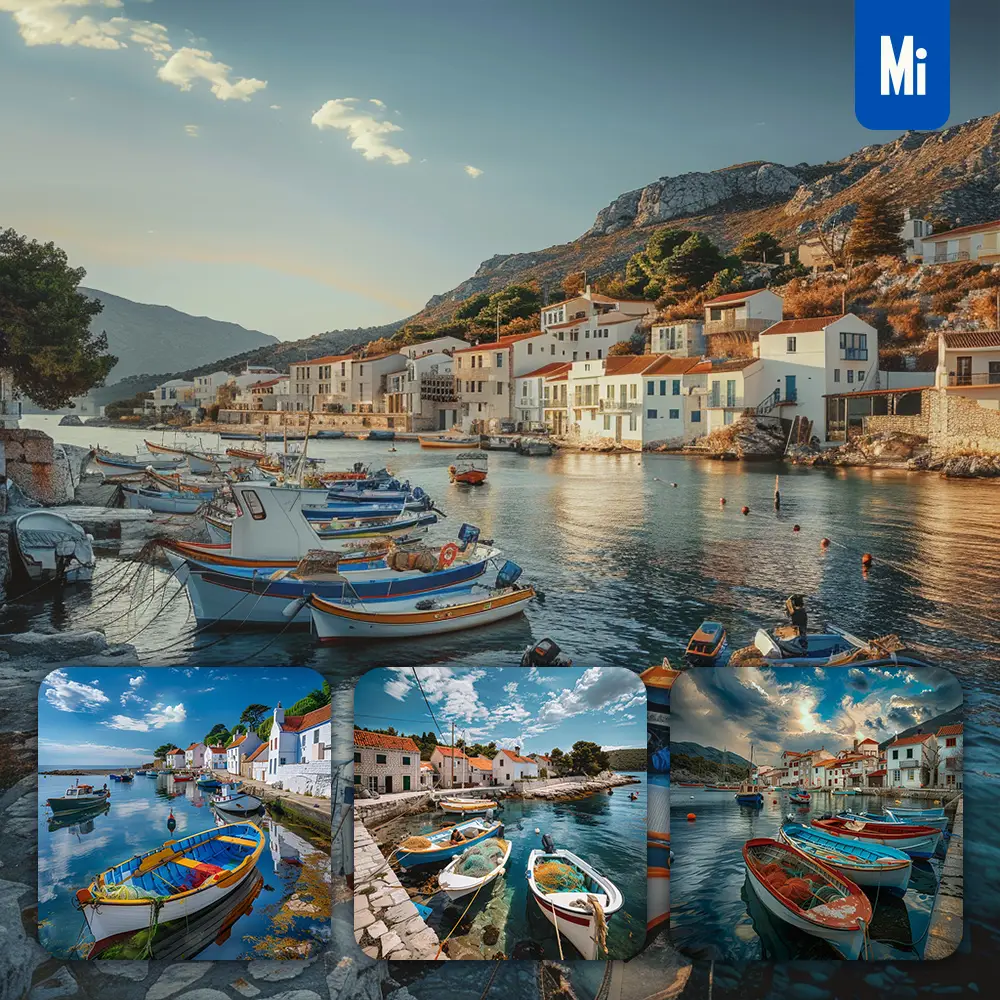 Midjourney Prompt Boat Fishing Village Sea Harbor House Dock Landscape Photography