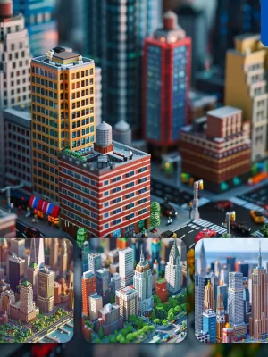 Midjourney Prompt Building Tower City Street Flourishing Assembled 3d Lego Model Scene