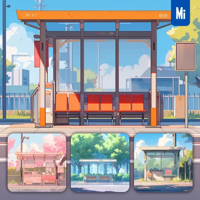 midjourney prompt bus stop facade front cartoon illustration