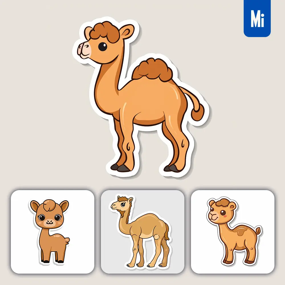 Midjourney Prompt Camel Logo Vector Sticker Cute Line Cartoon