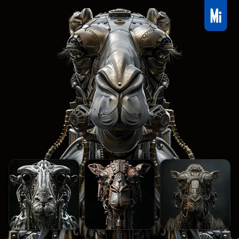 midjourney prompt camel mechanical head 3D mecha robotic science fiction AI