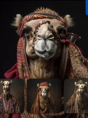 Midjourney Prompt Camel Portrait Man Arab Burka Bisht Photography